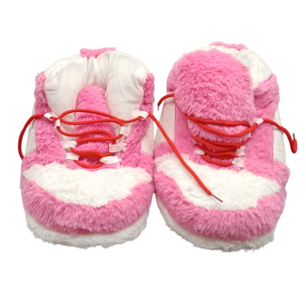 Pink and White Plush Sneaker Slippers Oversized Fuzzy House Shoes 36-46